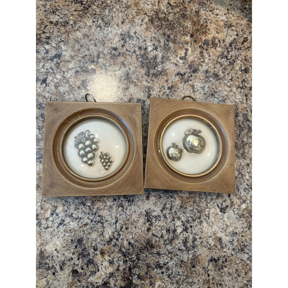 Turner Wall Accessory 3-D MCM Bubble Glass Metallic Gold Fruit Vintage Set Of 2